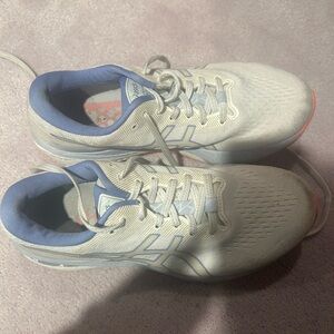 Asics White and Light Blue Athletic Sneakers